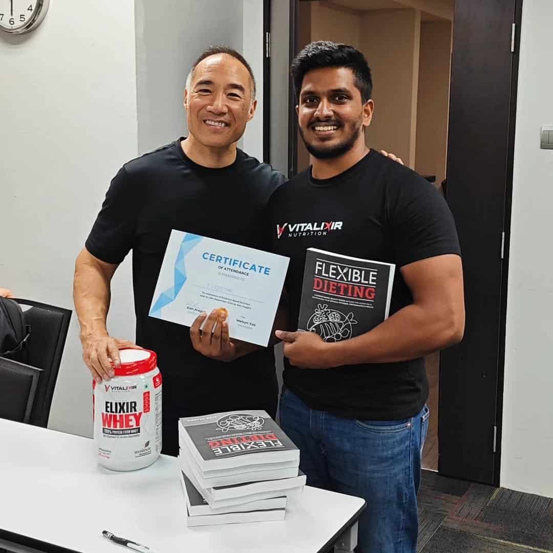 Sriidhar with Alan Aragon at the Evidence-Based Nutrition workshop, Singapore, September 2024